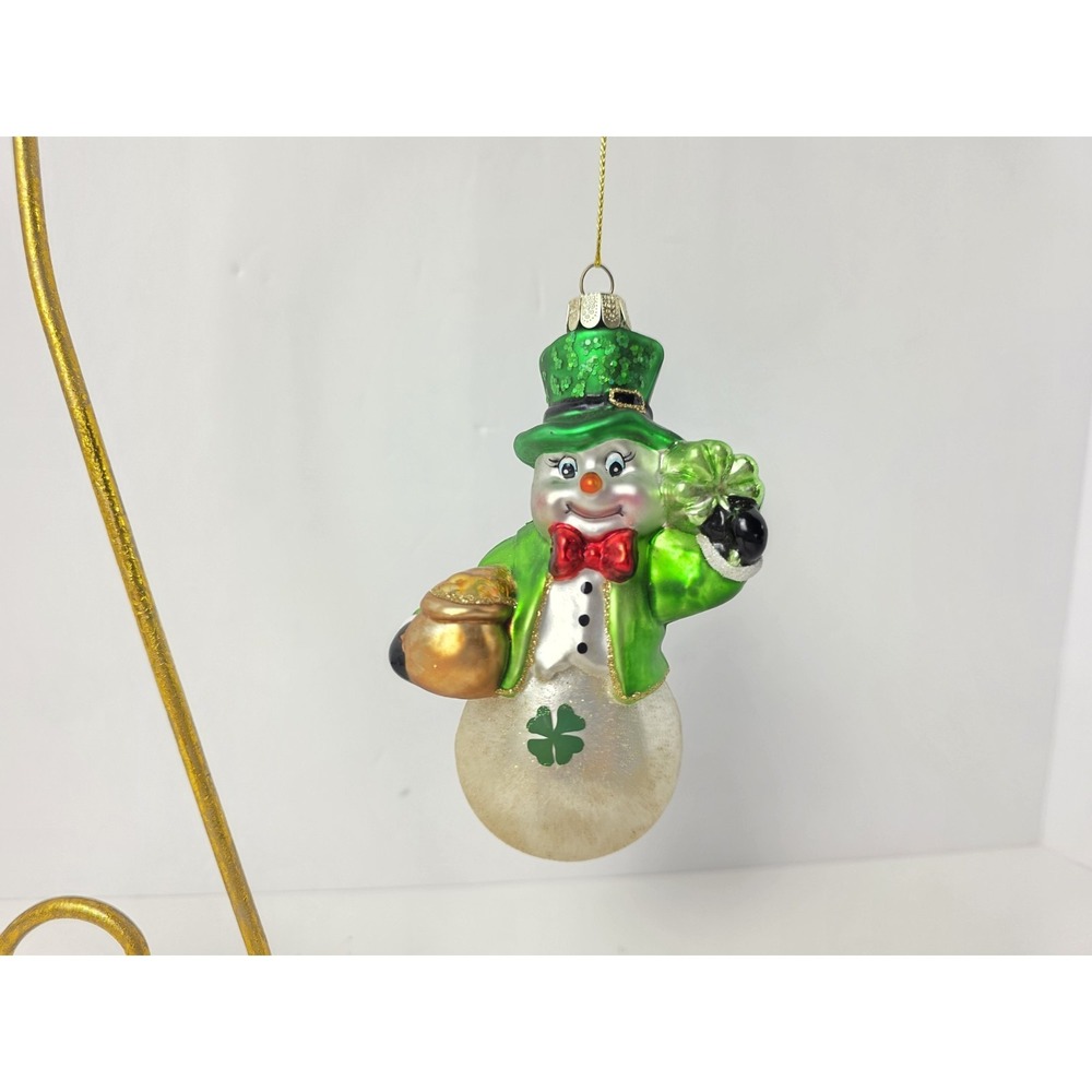 Kurt Adler Glass ornament Christmas St Patrick's Day Snowman‎ pot of gold